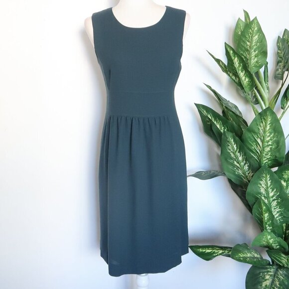 Goat Forest Green Wool Crepe Sleeveless Scoop Neck Career Shift Dress Size 6 - Picture 2 of 8